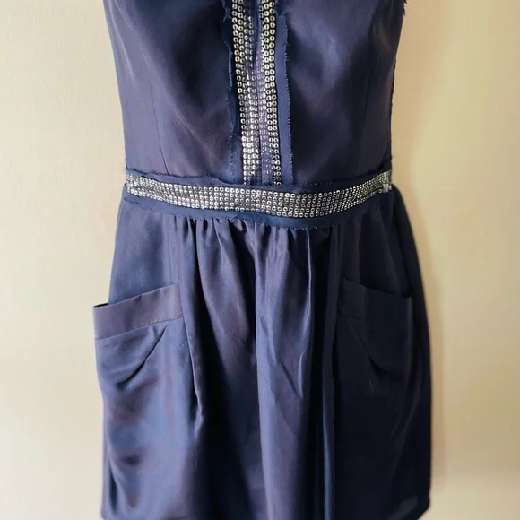 Rebecca Taylor Navy Blue Silk Strapless Cocktail Evening Dress - Sz 4 - Picture 2 of 10